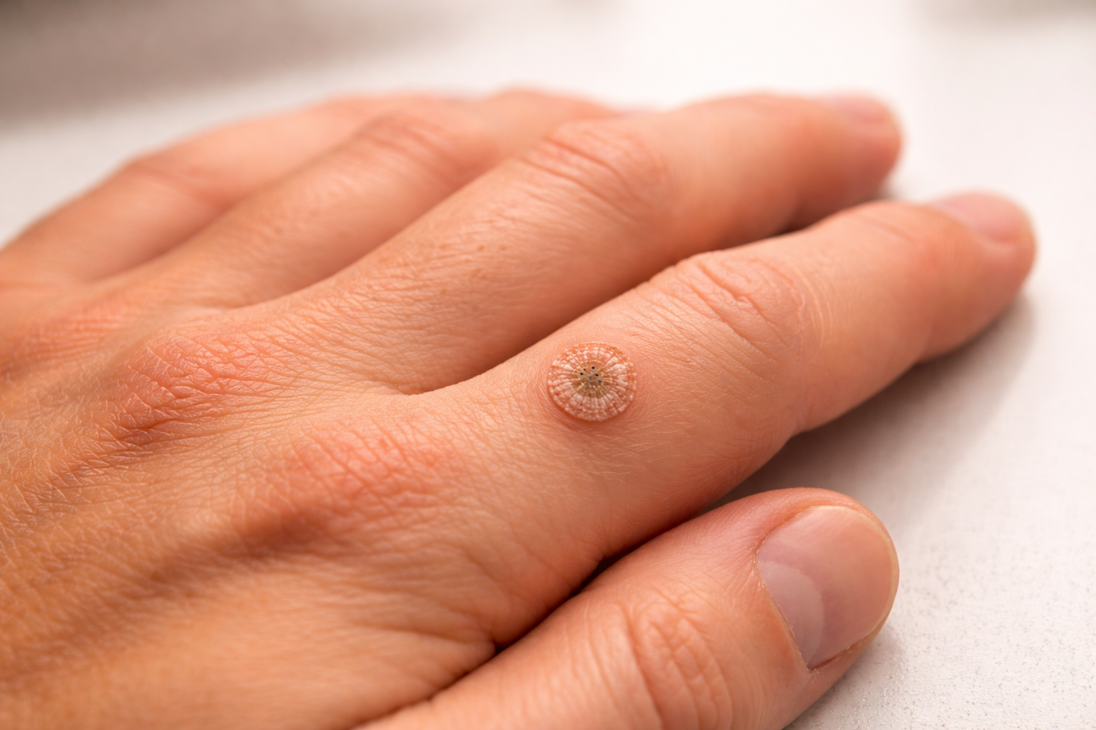 Nahaufnahme Warze am Finger